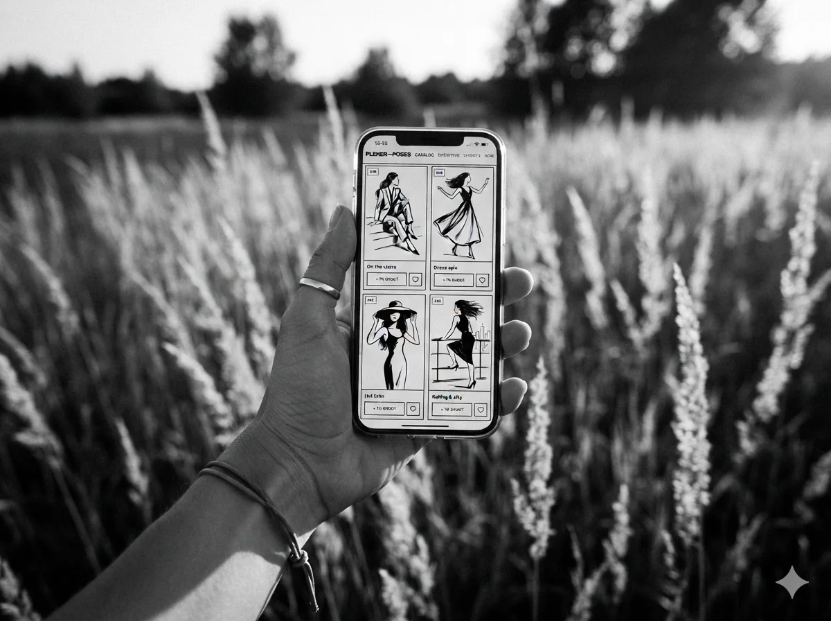 Poses in hand, out on location